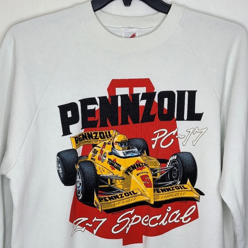 Vintage 80s Pennzoil Motorsport Rick Mears Racing Sweatshirt Size XL - Picture 2 of 15
